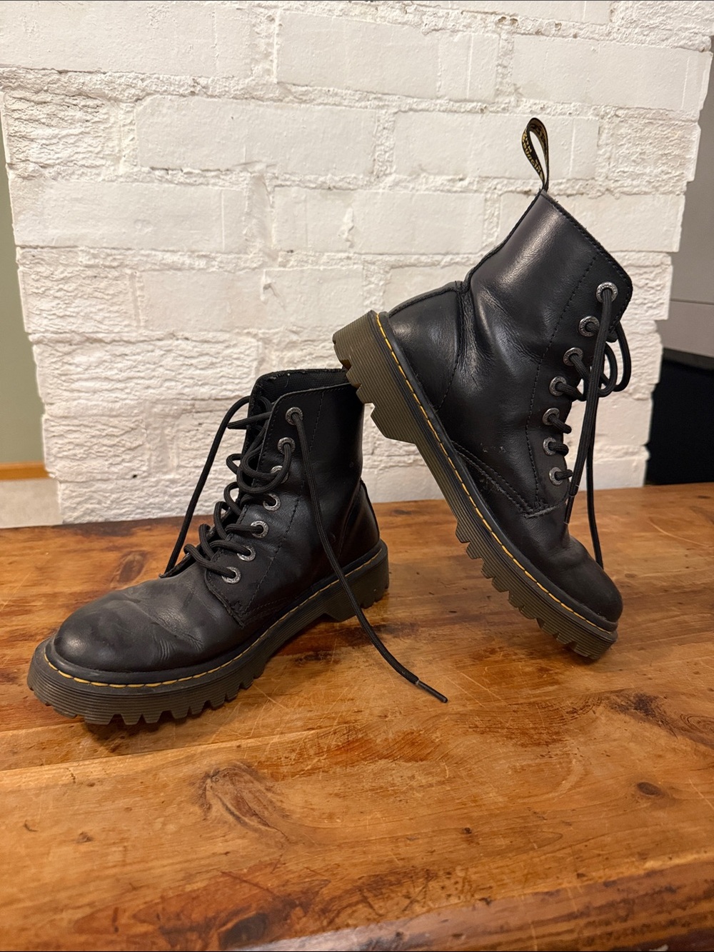Doc Martins Black Leather Lace-Up Combat Boots with Lug Sole